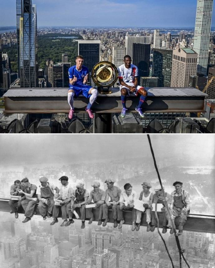 开云体育-世俱杯决赛预热！帕尔默登贝莱复刻经典 与冠军奖杯高空合影