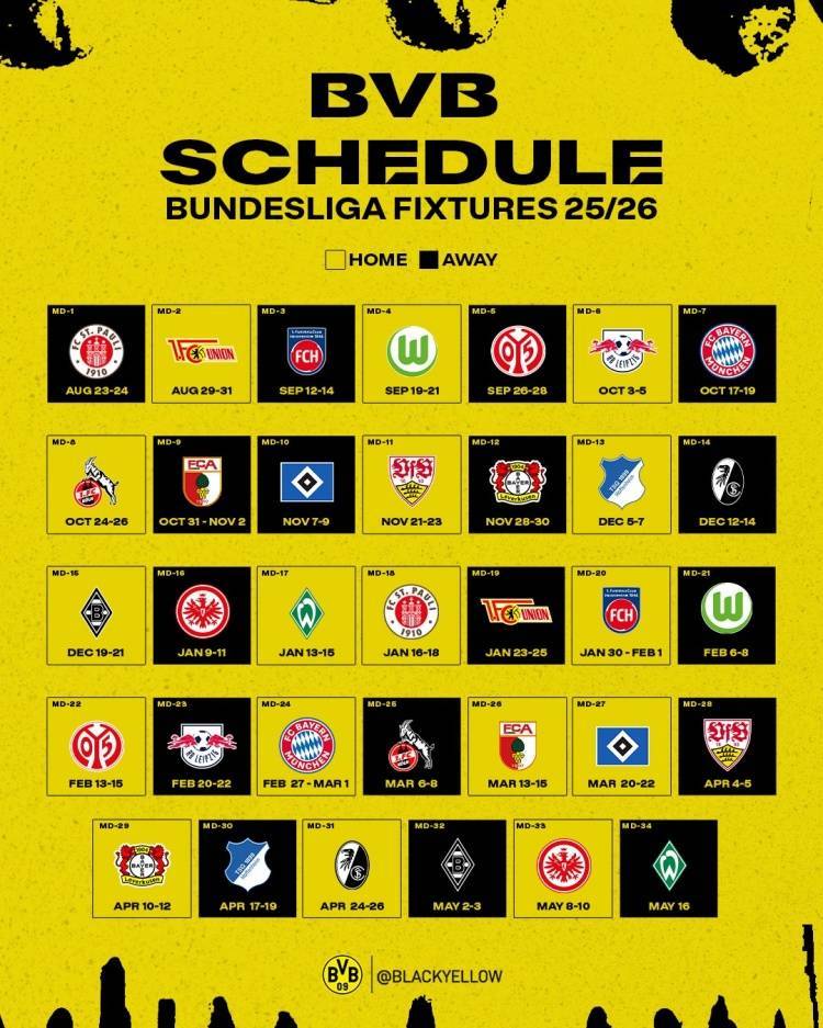 开云体育平台-多特新赛季德甲赛程：首轮客战圣保利，10月中旬对阵拜仁