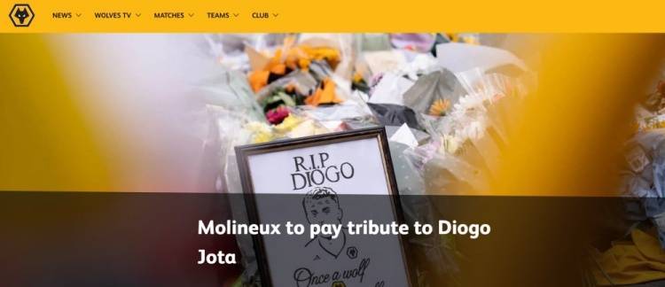 kaiyun-狼队对塞尔塔、曼城赛前将纪念若塔及其兄弟，将展示横幅献花环等