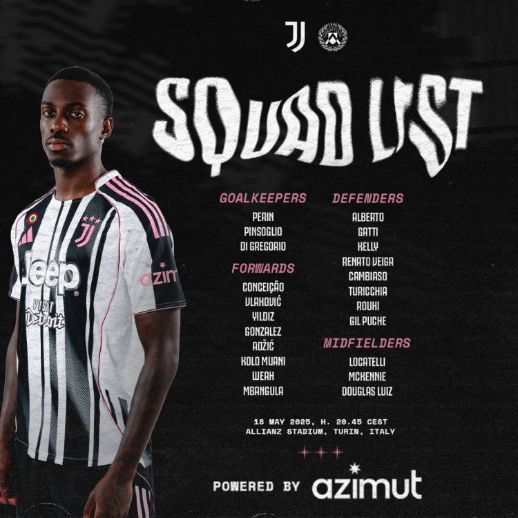 开云-尤文对阵乌迪内斯名单：伊尔迪兹、坎比亚索回归，卡卢卢停赛