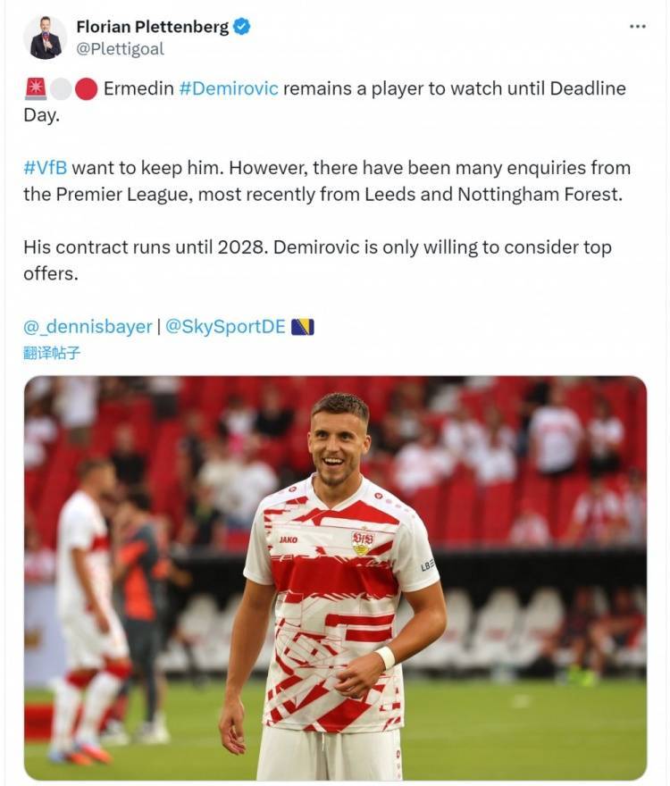 开云体育首页-德天空：利兹联、诺丁汉森林有意德米洛维奇，斯图加特希望留住他